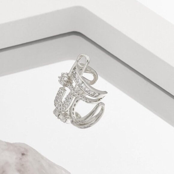 Silver Safety Pin Non Piercing Rhinestone Star Clip on Earring Cartilage Jewelry - Picture 7 of 9